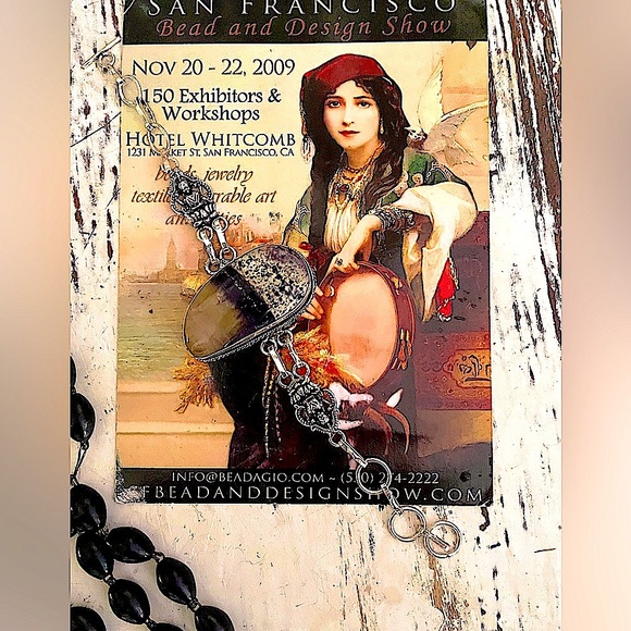 Vintage Black Bead Rosary with Precious Gemstone Fall Charms & 925 Bracelet - Picture 3 of 9